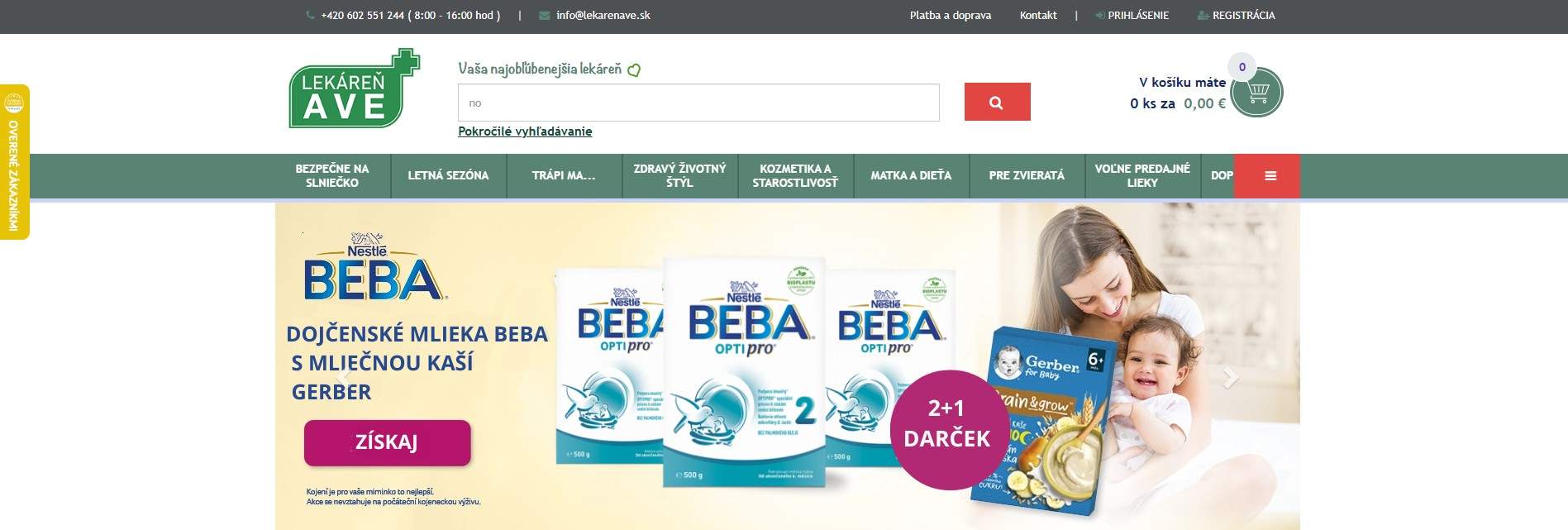 homepage Lekáreň AVE dojčenské mlieka