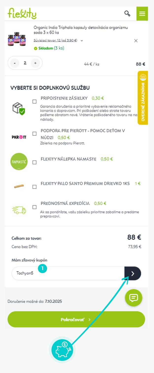 Návod ako uplatniť zľavový kód v košíku e-shopu Flexity