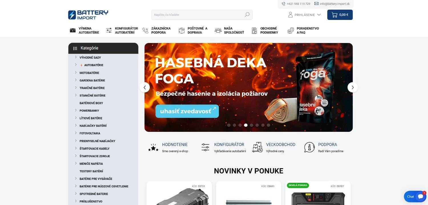 Homepage Battery-import s ponukou na hasebnú deku