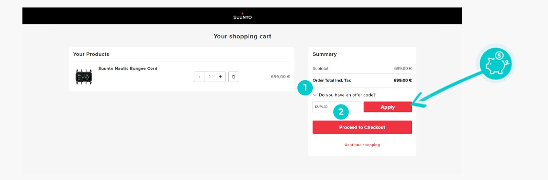 Návod ako uplatniť zľavový kód v košíku e-shopu Suunto