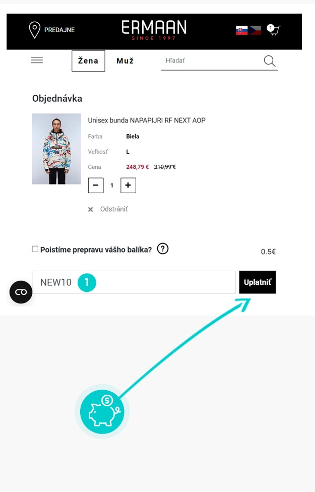 Návod ako uplatniť zľavový kód v košíku e-shopu ERMAAN
