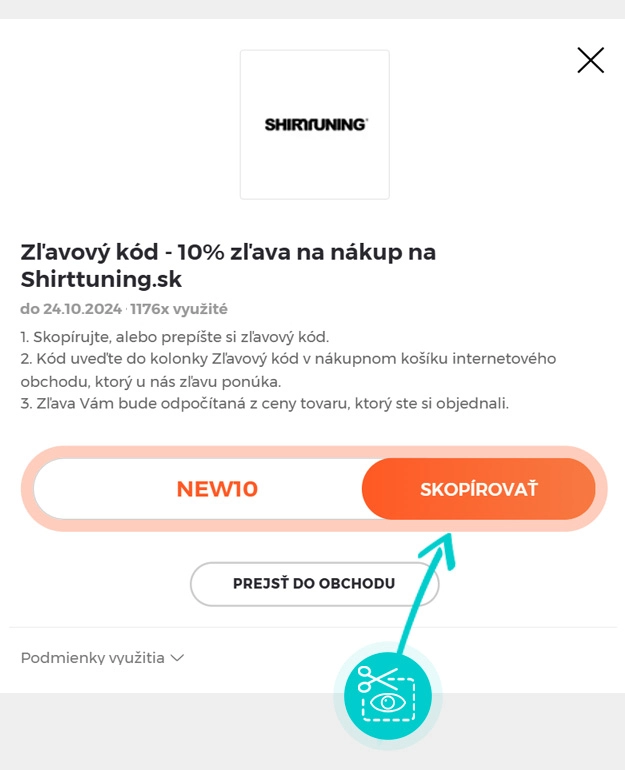 Návod ako skopírovať zľavový kód Shirttuning