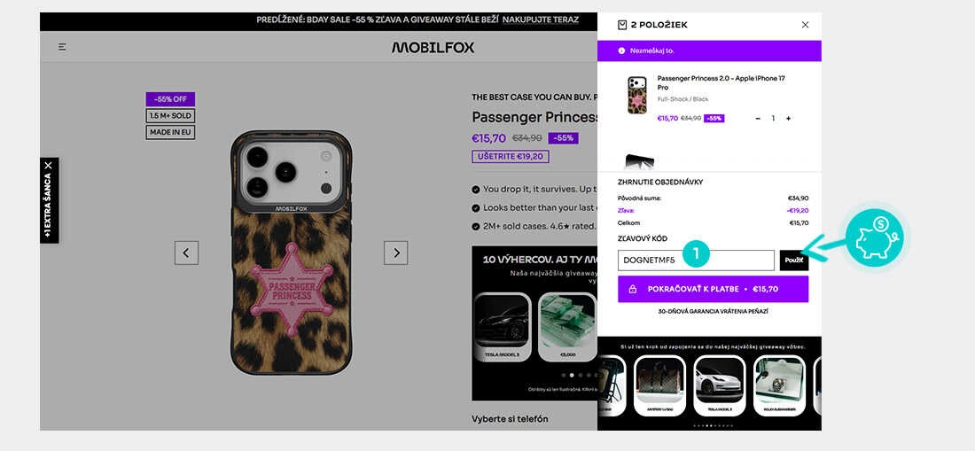 Návod ako uplatniť zľavový kód v košíku e-shopu Mobilfox