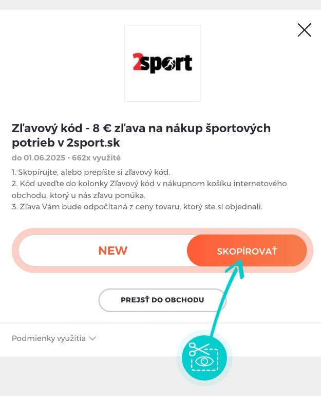 Návod ako skopírovať zľavový kód 2sport