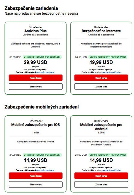 ponuka produktov pre jednotlivcov od Bitdefender