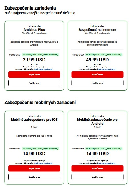 ponuka produktov pre jednotlivcov od Bitdefender