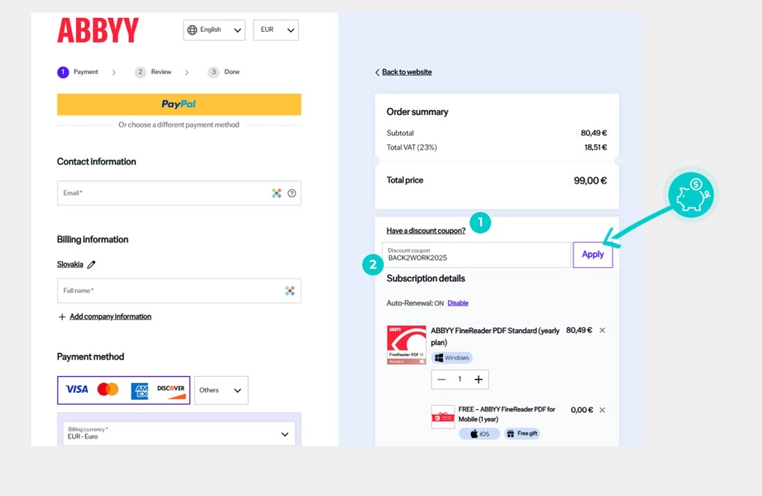 Návod ako uplatniť zľavový kód v košíku e-shopu Abbyy