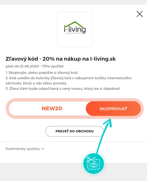 Návod ako skopírovať zľavový kód I-living
