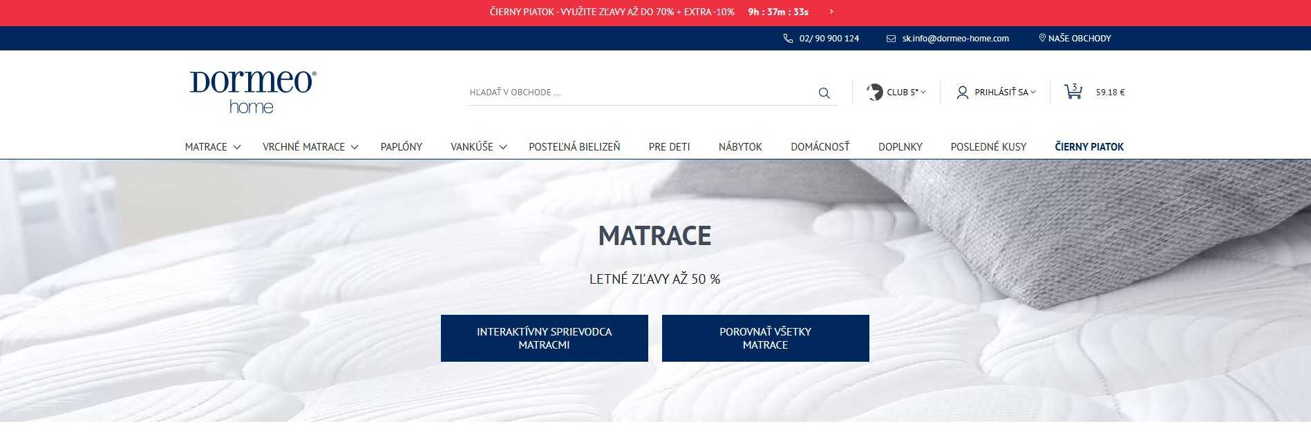 homepage Dormeo s ponukou matracov
