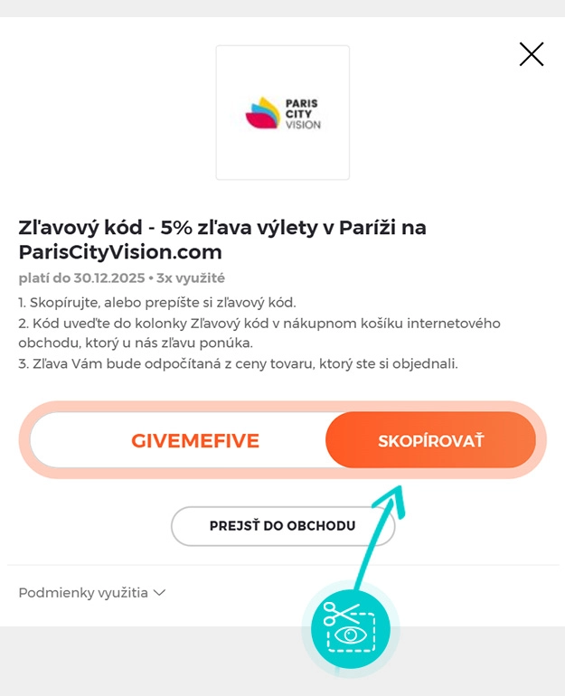 Návod ako skopírovať zľavový kód Paris City Vision
