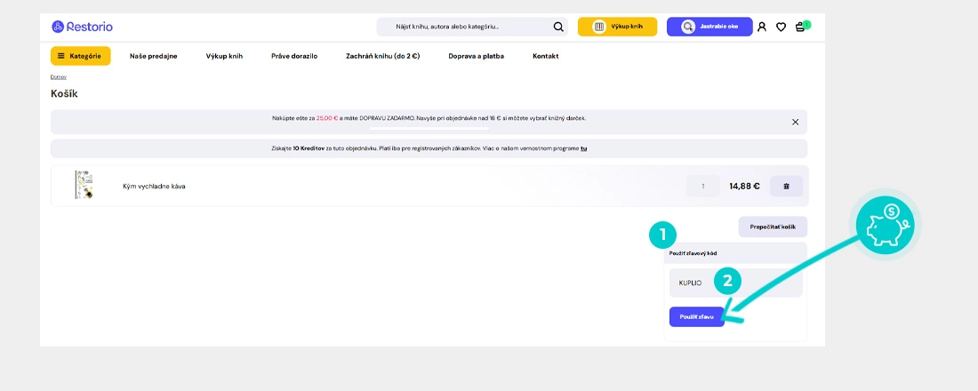 Návod ako uplatniť zľavový kód v košíku e-shopu Restorio