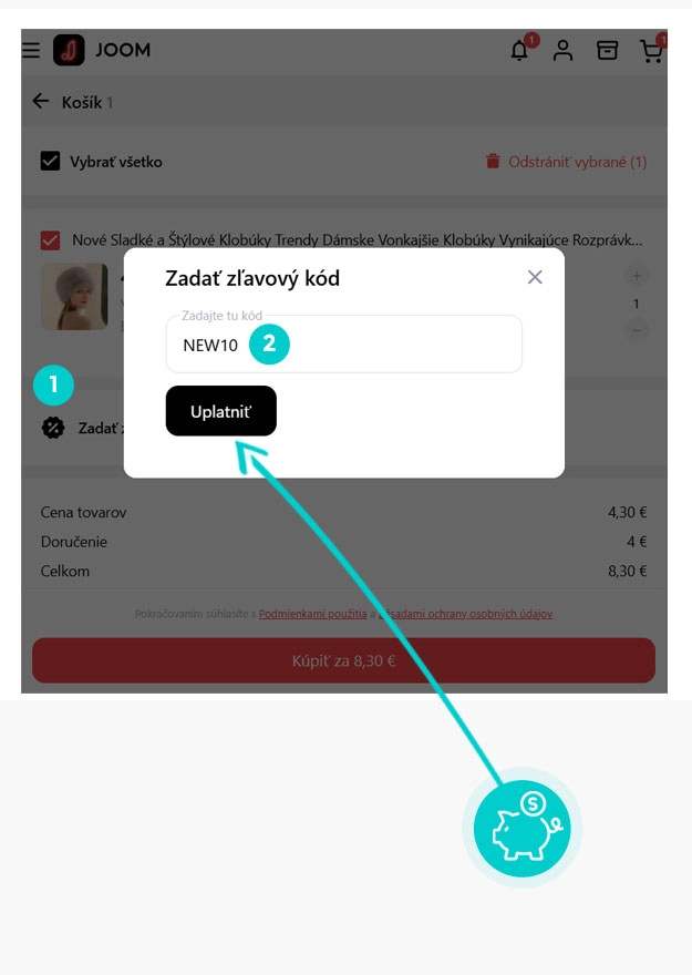 Návod ako uplatniť zľavový kód v košíku e-shopu Joom