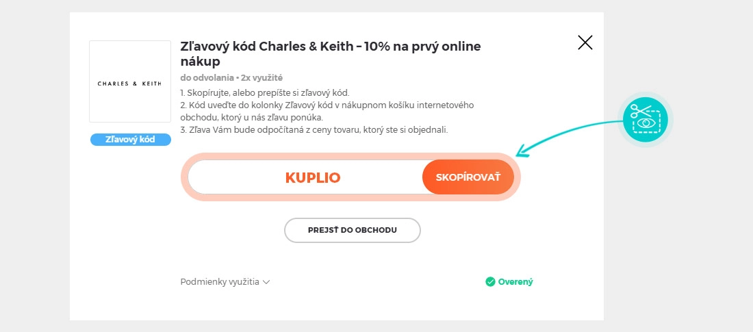 Návod ako skopírovať zľavový kód Charles & Keith