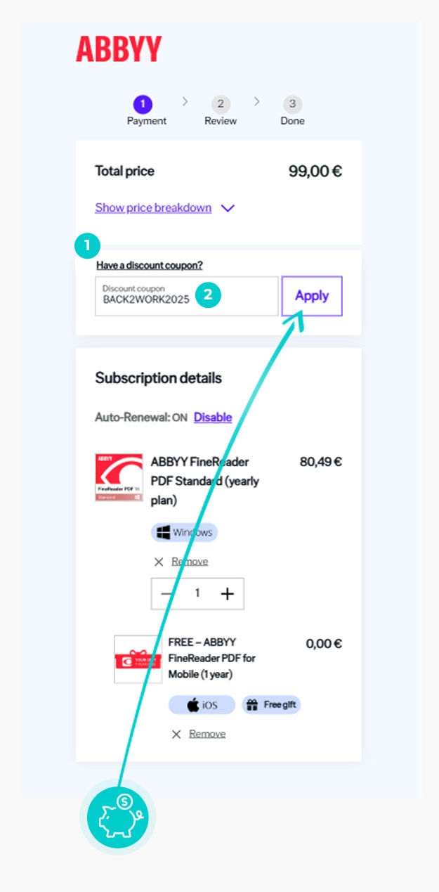Návod ako uplatniť zľavový kód v košíku e-shopu Abbyy