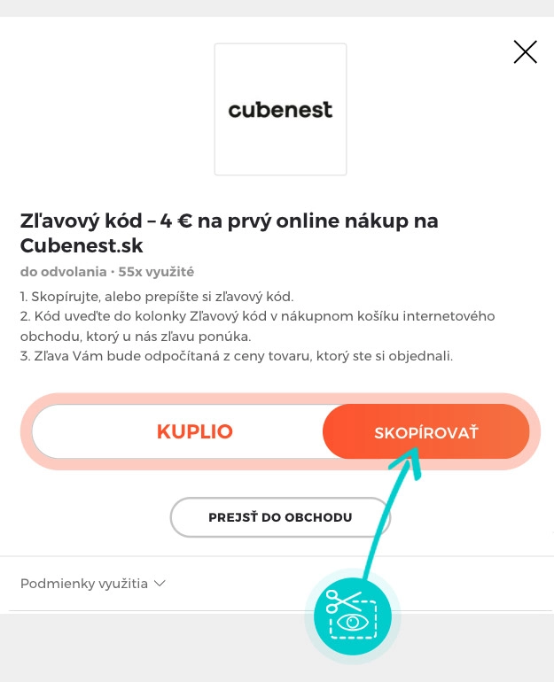 Návod ako skopírovať zľavový kód Cubenest