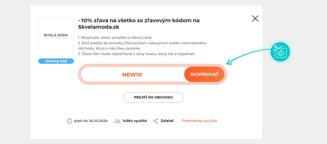 Návod ako skopírovať zľavový kód Skvelá Móda