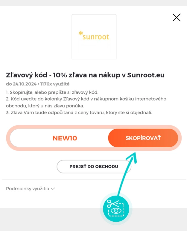 Návod ako skopírovať zľavový kód Sunroot