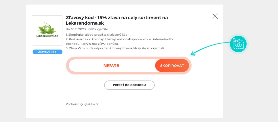 Návod ako skopírovať zľavový kód Lekárendoma