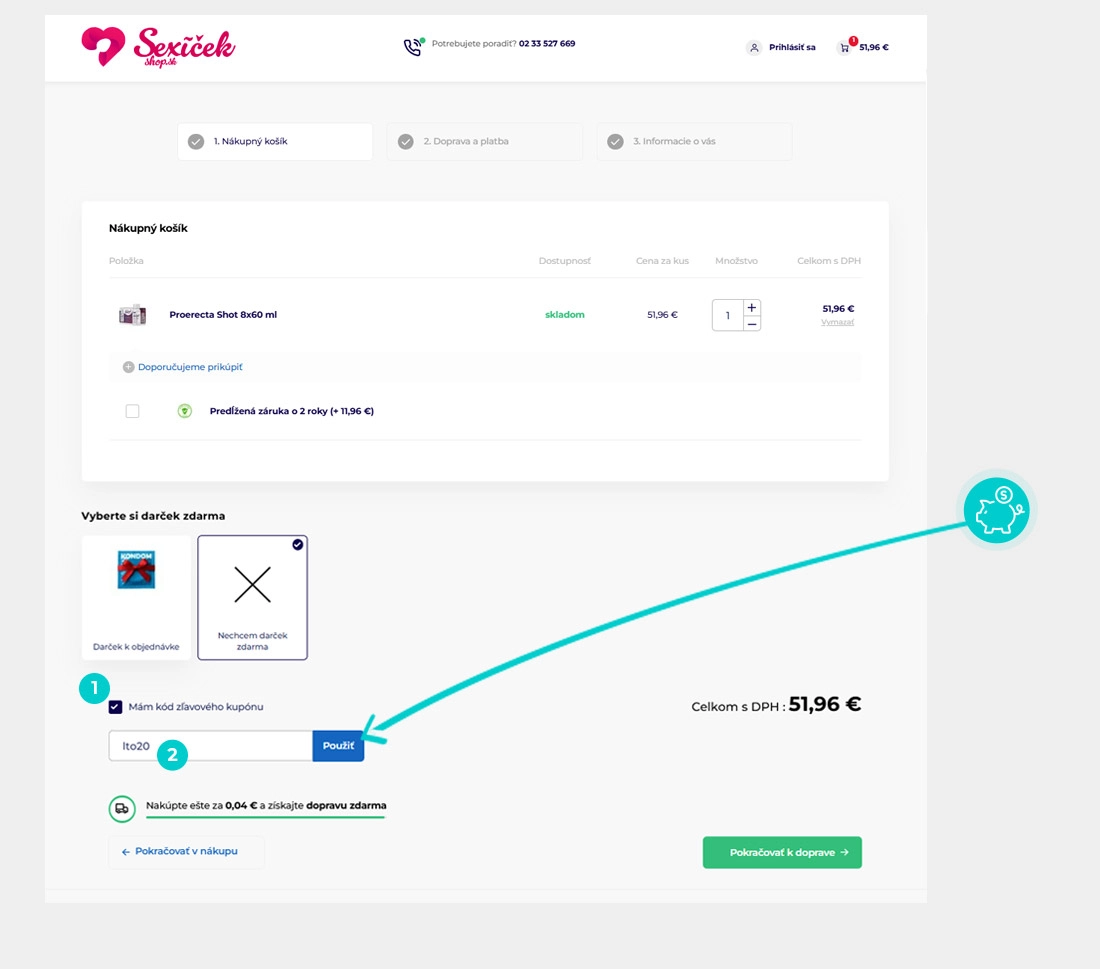 Návod ako uplatniť zľavový kód v košíku e-shopu Sexíčekshop.sk