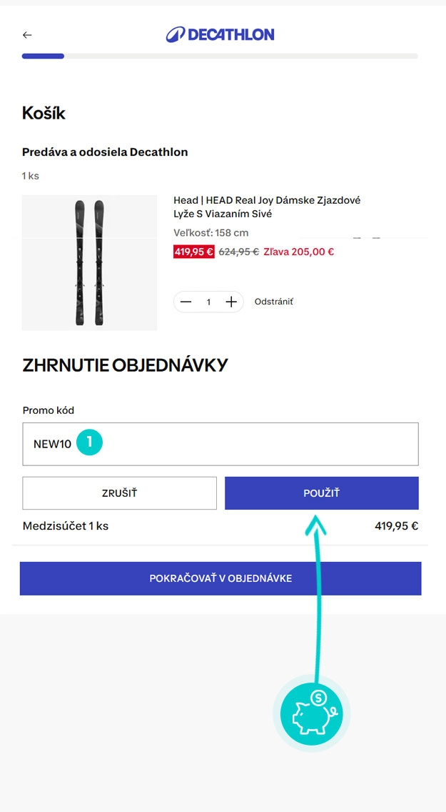 Návod ako uplatniť zľavový kód v košíku e-shopu Decathlon