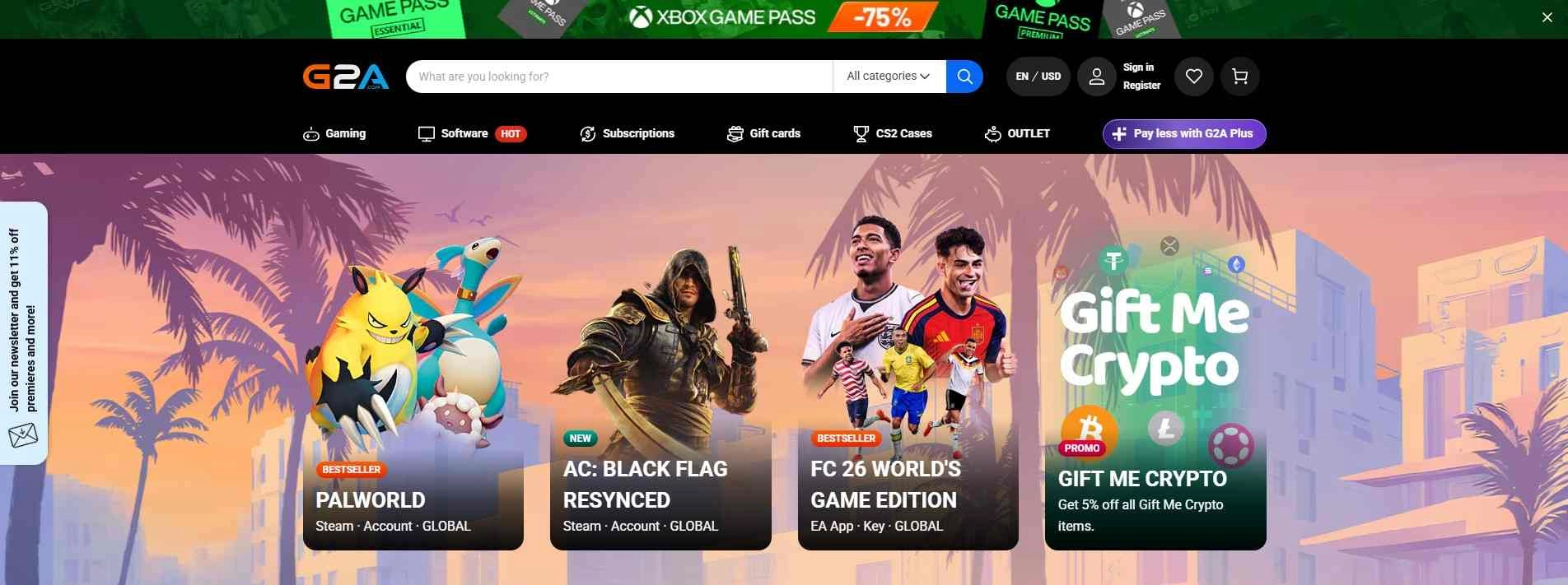 homepage G2A počítačové hry softwér herné predplatné