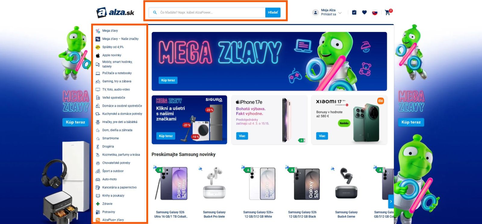online obchod Alza n&aacute;kupn&eacute; kateg&oacute;rie vyhľad&aacute;vacie pole