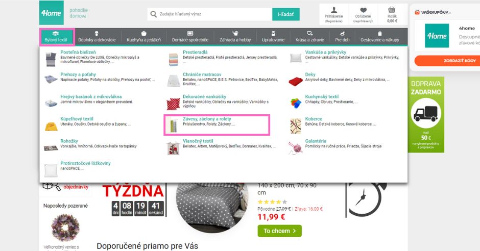 E-shop 4home, kategória bytový textil